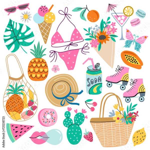 Obraz Summer elements set. Modern summertime lifestyle illustration