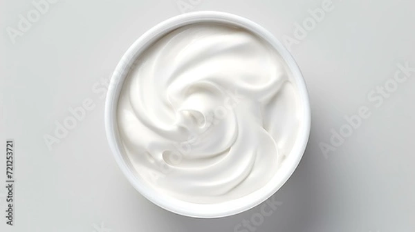 Fototapeta Greek Yogurt Top View in a White Bowl Isolated

