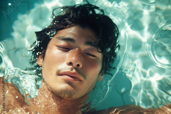Fototapeta 水に浮かぶ男性、メンズビューティー