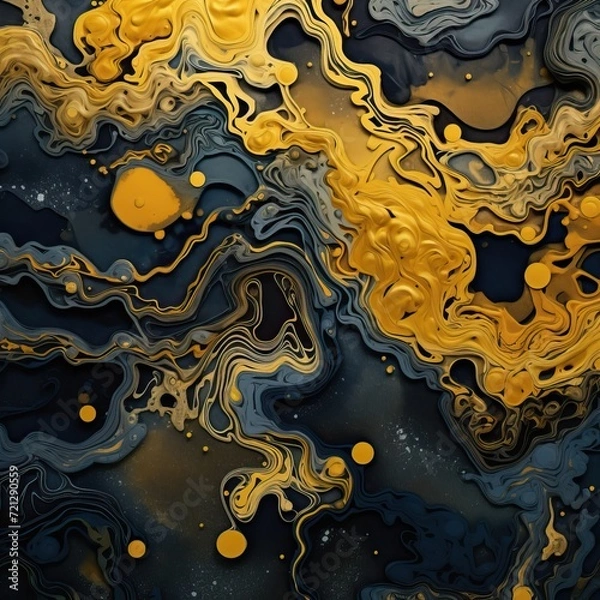 Fototapeta the art of wallpaper, in the style of dark navy and amber, detailed dreamscapes, textile art, realist detail, fluid photography, ornate detailing, accurate topography