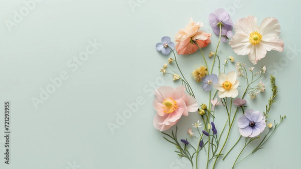 Obraz Creative layout made of various flowers. Flat lay delicate colors bouquet . 