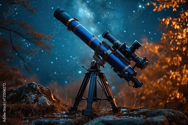 Fototapeta A surprise rooftop stargazing experience with a telescope for a romantic night
