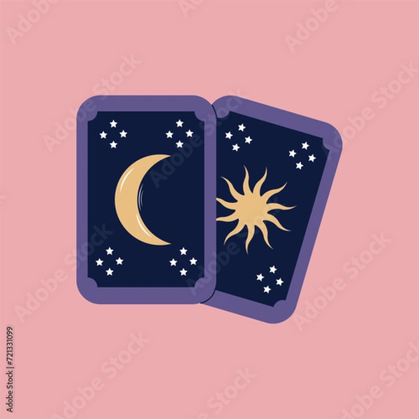 Obraz Tarot cards hand drawn in cartoon style. Concept of fortune telling and prediction. Vector flat illustration.