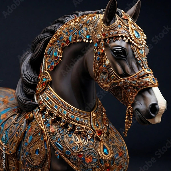 Fototapeta A regal Arabian horse adorned with intricate patterns and jewels, representing the rich culture and history of the Arabian Peninsula Ai generated
