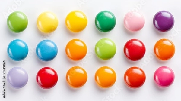 Fototapeta Candy Coated Chocolate An M&M’s Alternative. Skittles fruit flavored candy. Skittles candy isolated on white background texture. Horizontal banner format