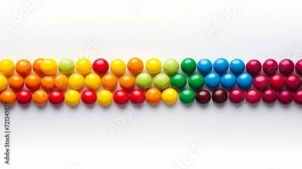 Fototapeta Rainbow with the Skittles Candy. Skittles candy isolated on white background texture. Candy like skittles. Alternative to Skittles. Horizontal banner format