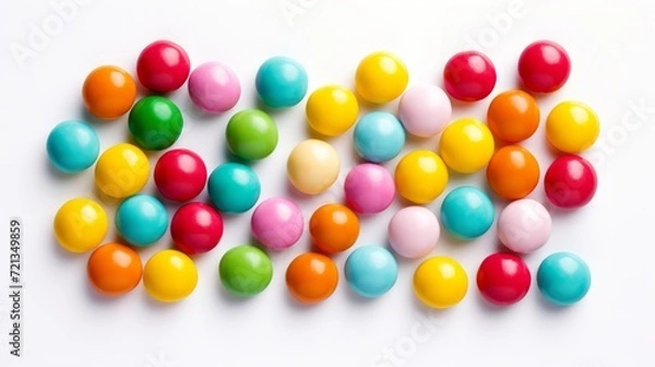 Fototapeta Skittles candy isolated on white background texture. Candy like skittles. YumEarth Organic Sour Giggles. Horizontal banner format