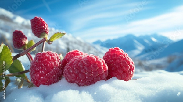 Fototapeta raspberry on the snow