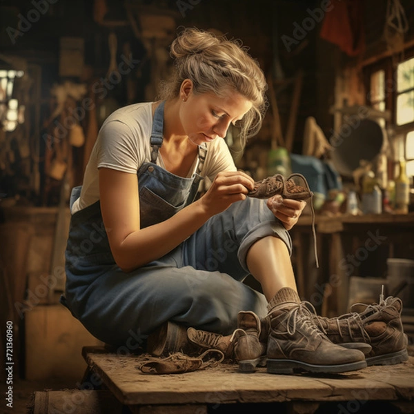 Obraz shoemaker in the old workshop