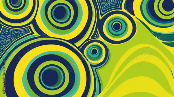 Fototapeta Lime green & electric blue retro groovy background vector presentation design