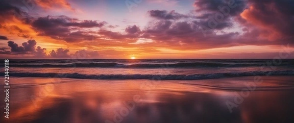 Fototapeta Sunset over the Ocean, a breathtaking sunset over the ocean, with the vibrant colors of the sky