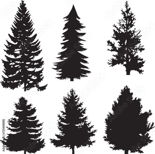 Obraz Set Trees. Hand drawn vector illustration
