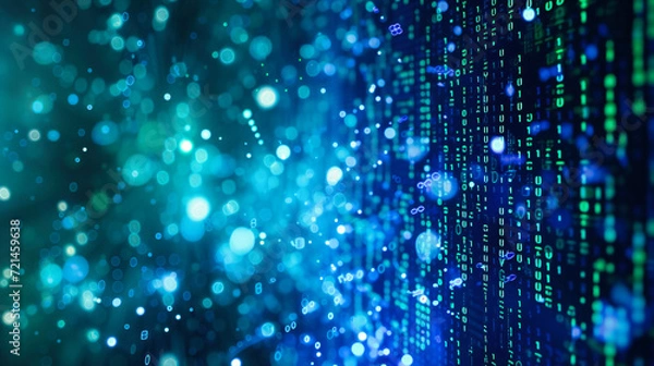 Fototapeta Futuristic technology and abstract science concept, blue digital network background with light and speed, modern cyber connectivity