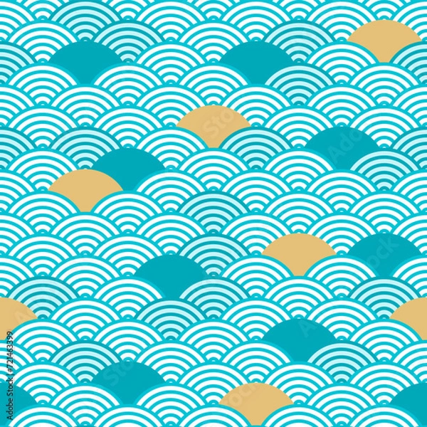 Fototapeta Japanese wave geometric seamless pattern, circle fish scale