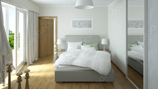 Obraz Rendering of a modern light colored bedroom