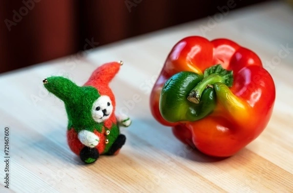 Obraz felt toy clown and funny shaped paprika