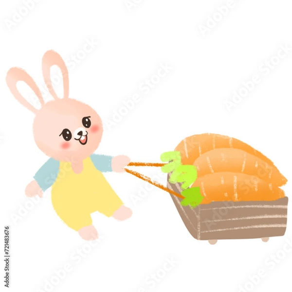 Obraz easter bunny cartoon with carrots basket