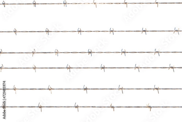 Fototapeta Barbed wire and fence, front view of a wire mesh, black and white. Protection, private place, no access. Prisoners, protected area. 3d rendering
