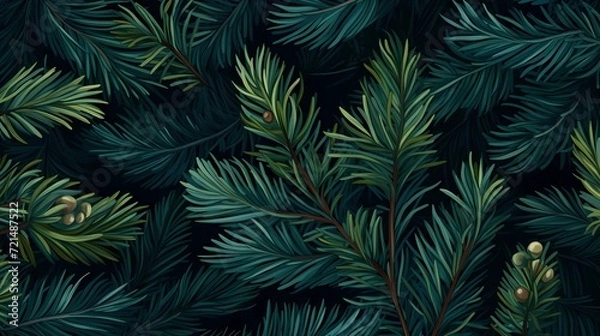 Fototapeta seamless background with coniferous branches pattern, coniferous, fir, 