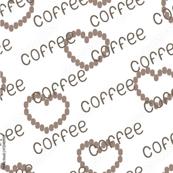 Fototapeta Seamless vector pattern. Coffee drawing with lettering and coffee beans on a beige background for printing and design