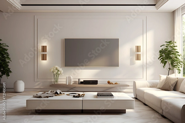 Obraz family room with a floating media console 