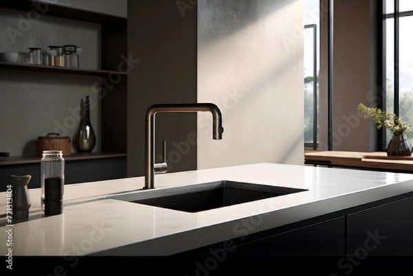 Fototapeta modern kitchen with a touchless faucet and smart appliance