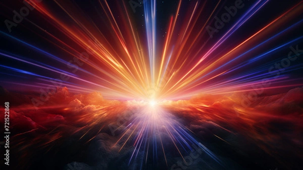 Fototapeta Energetic beams of light converging in a cosmic display of colorful beauty