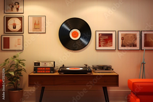 Obraz music room with a wall mounted vinyl record player 