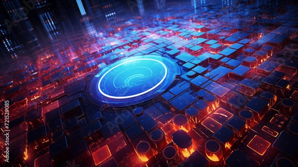 Fototapeta Glowing lines and circles in digital circuitry and technological concept in vibrant hues