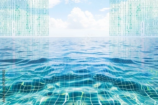 Fototapeta Underwater view of a swimming pool with a blue sky and white clouds above