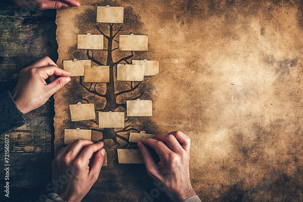Fototapeta Family tree chart template. Connections between family members and understanding one's roots.