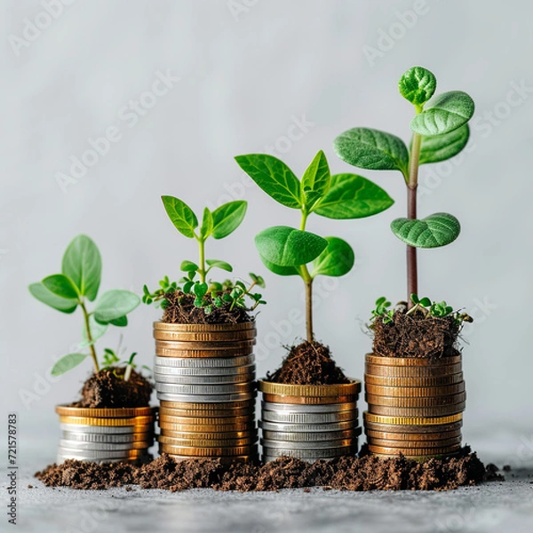 Fototapeta Plants on a stack of coins