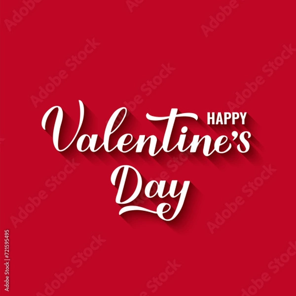 Obraz Happy Valentines Day calligraphy hand lettering on red background. Handwritten Valentine card. Vector template for greeting card, flyer, banner, etc.