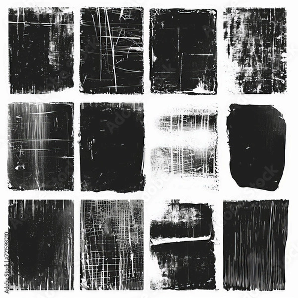 Fototapeta Overlay texture set. Different types of texture stamps,damaged, paint, old, concrete. collection urban grunge overlay. Paint texture with spray effect and drop ink splashes. black and white mask