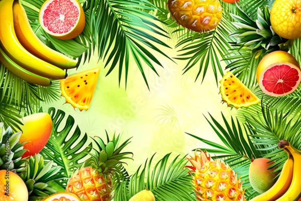 Fototapeta tropical-themed background with palm trees and exotic fruits