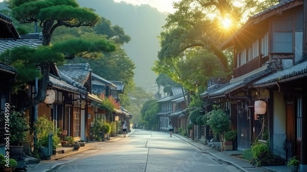 Obraz beautiful, clean and tidy street pass through traditional Japanese local village.