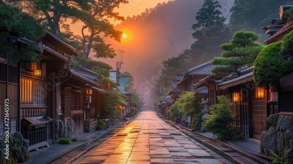 Obraz beautiful, clean and tidy street pass through traditional Japanese local village.