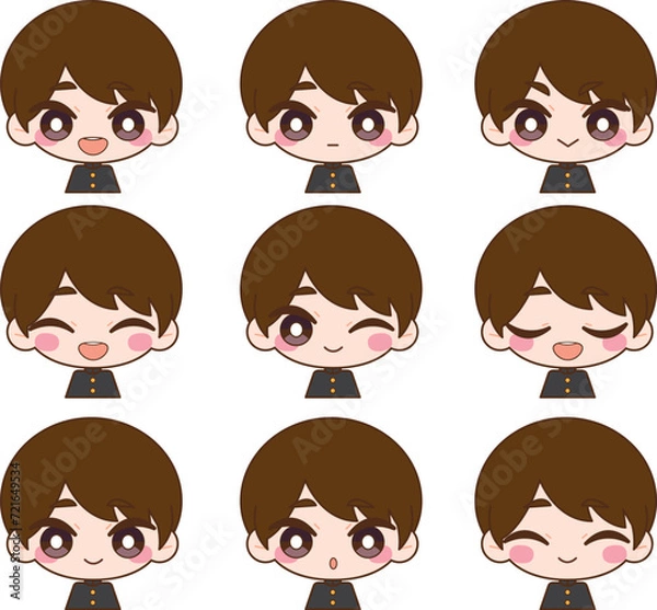 Fototapeta 笑う男性　学生　学ラン　イラストセット