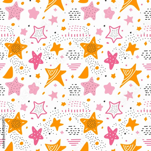 Obraz Doodle Star Pink and Orange Background Seamless Pattern