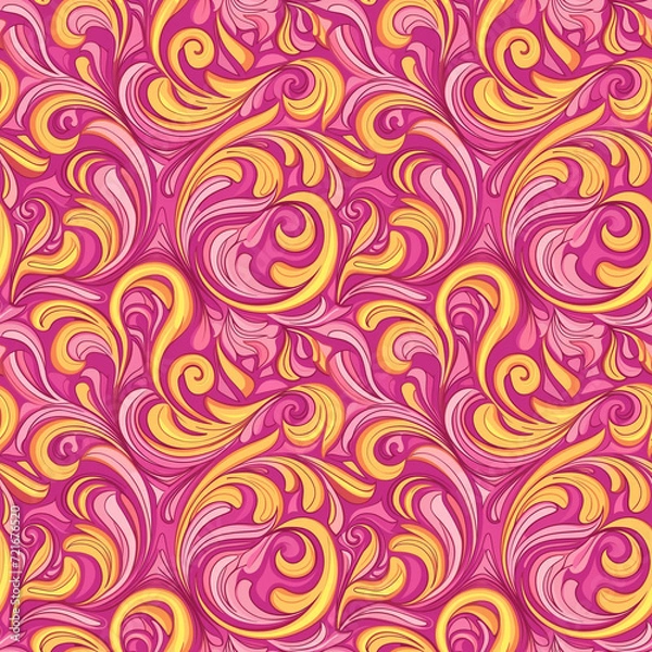 Obraz Pink and Yellow Swirl Background Seamless Pattern