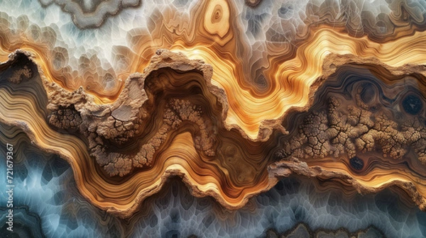 Fototapeta Abstract wood and colored epoxy resin texture background. Captivating image for printing. Contemporary art. Intricate details. Rich colors