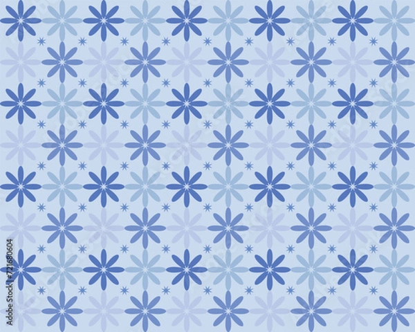 Fototapeta Blue Flowers, Snowflakes, Background, Pattern, Tile Pattern, Floral Pattern, Premium Vector