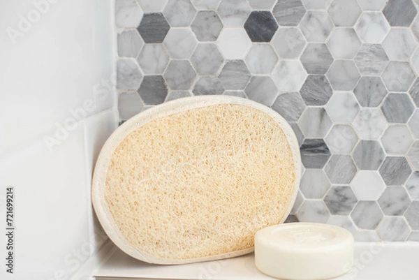 Obraz Bathroom spa - soap and bath sponge