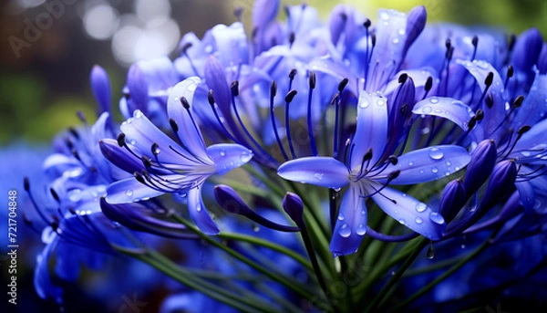 Fototapeta Agapanthus,black magic African lily with a delicate petals against a dark background highlighting their natural beauty,AI generated.	