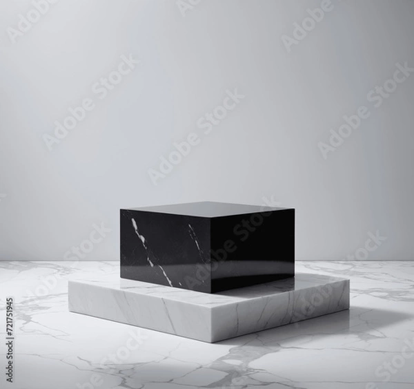 Fototapeta 3d render of a modern black marble podium