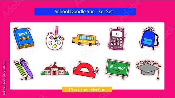 Fototapeta School Doodle Sticker Set