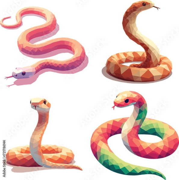 Fototapeta set collection snake low poly vector