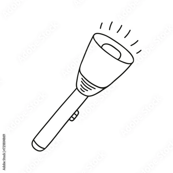 Obraz Hand drawn tourist lantern on a white isolated background. Camping elements, travel items. Doodle, simple outline illustration. It can be used for decoration of textile, paper and other surfaces.