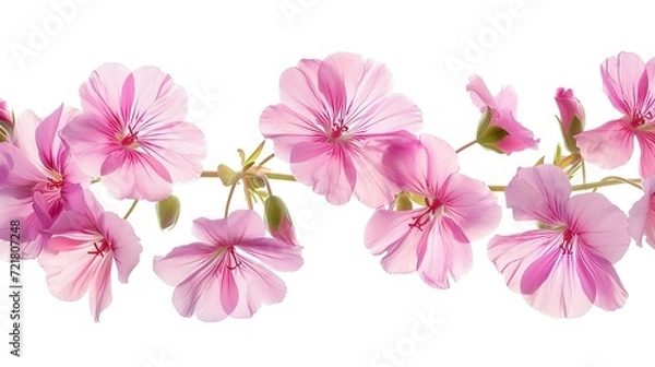 Fototapeta Pink flowers of a geranium on white background, photo manipulation ,generative ai