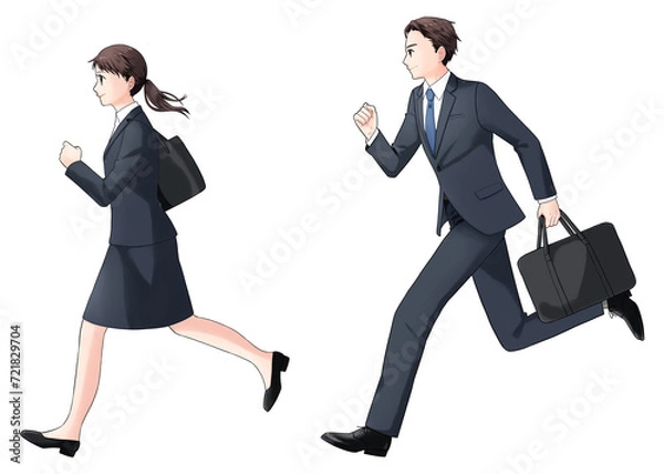 Fototapeta 走るスーツ姿の若い男女　横向き